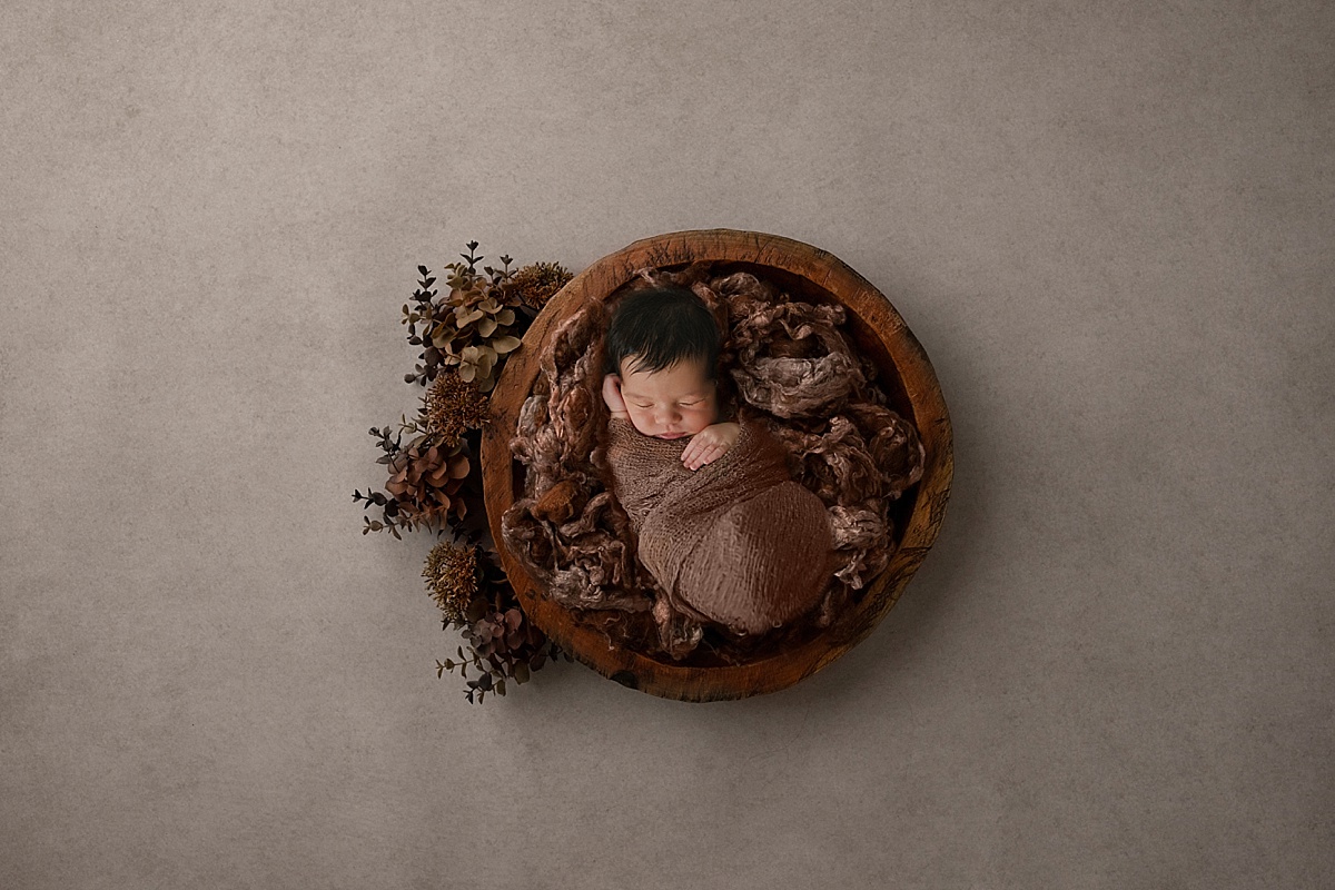 woodland bowl newborn photography brown autumn