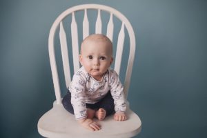 sitting baby photography blue chair