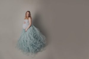 maternity pregnancy photography dress photoshoot tulle aqua grey