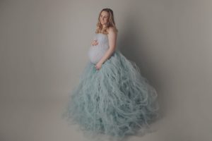 maternity pregnancy photography dress photoshoot tulle aqua grey
