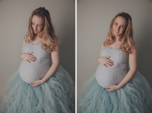 maternity pregnancy photography dress photoshoot tulle aqua grey