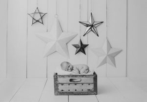 black and white newborn baby photos crate stars rustic