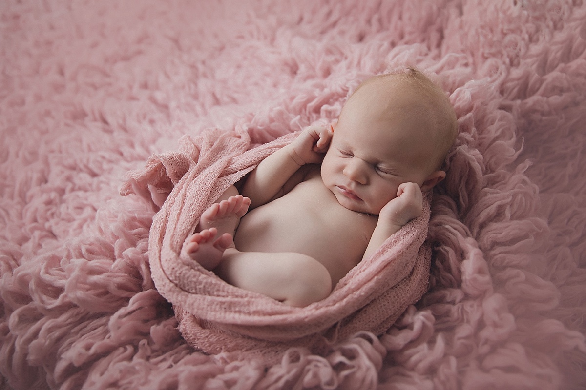 newborn baby girl flokati rug dusty pink